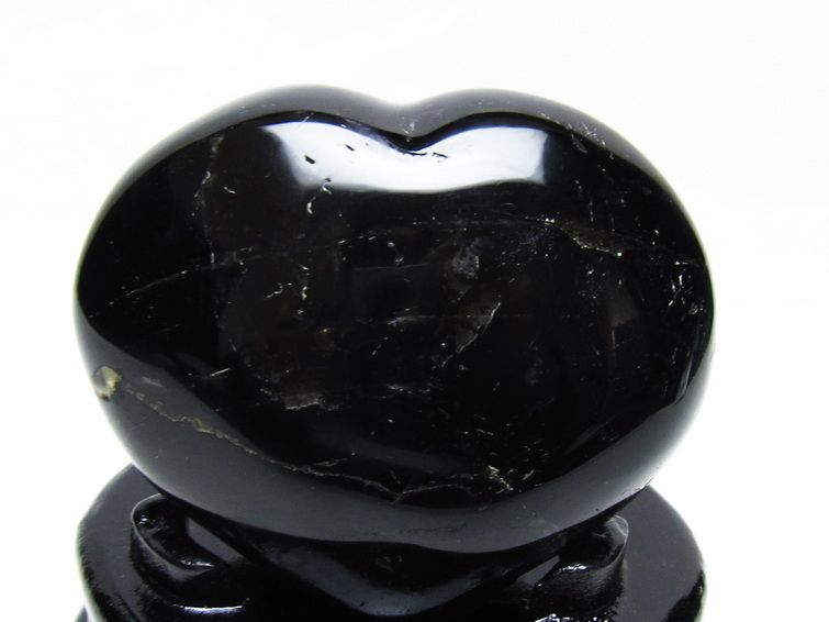 モリオン 置物 黒水晶 ハート 台座付属 一点物 155-1029