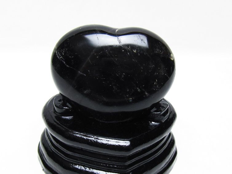 モリオン 置物 黒水晶 ハート 台座付属 一点物 155-1030