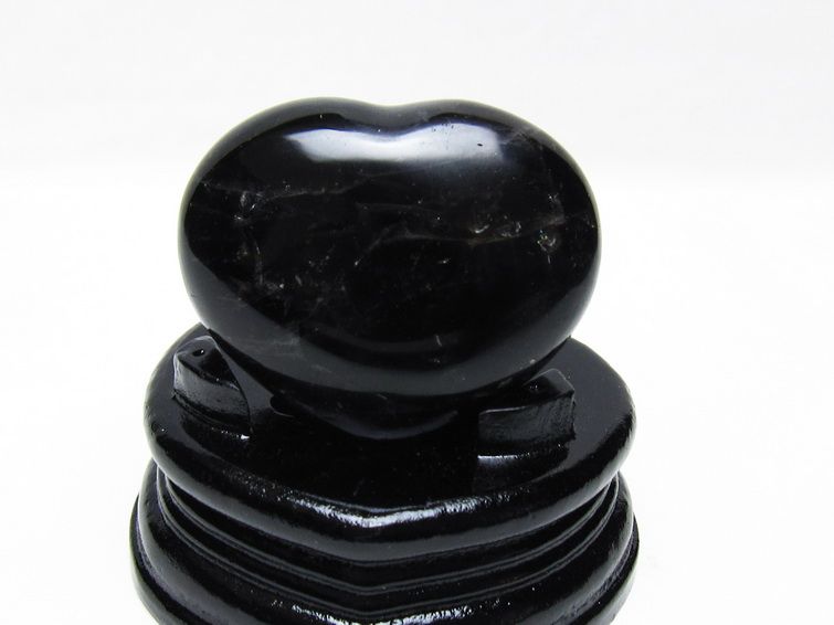 モリオン 置物 黒水晶 ハート 台座付属 一点物 155-1031