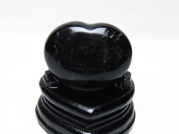 モリオン 置物 黒水晶 ハート 台座付属 一点物 155-1032