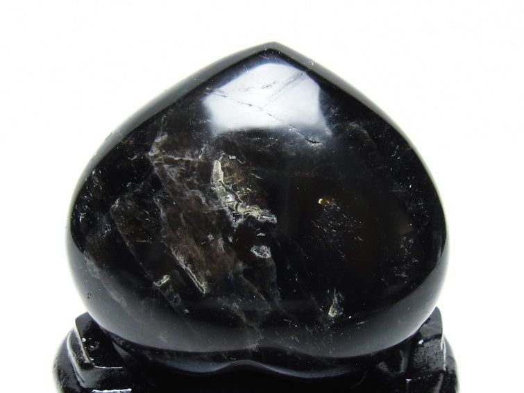 モリオン 置物 黒水晶 ハート 台座付属 一点物 155-1032