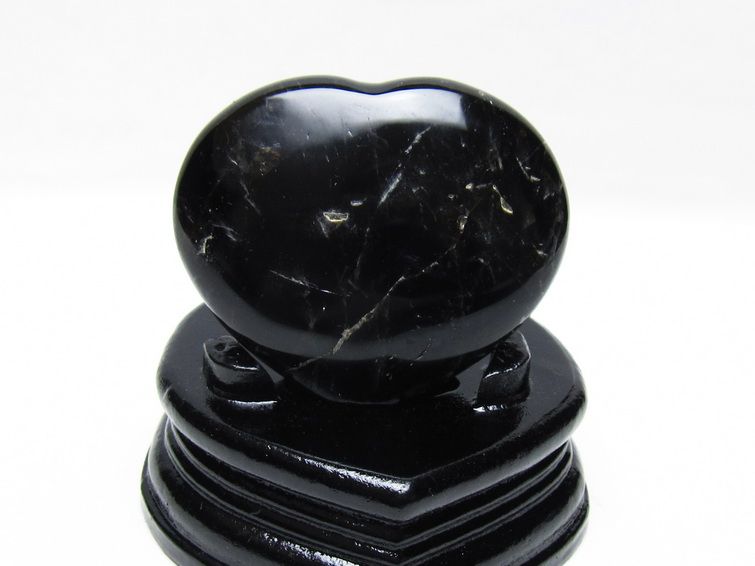 モリオン 置物 黒水晶 ハート 台座付属 一点物 155-1035