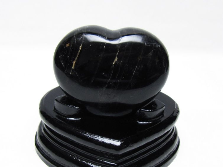 モリオン 置物 黒水晶 ハート 台座付属 一点物 155-1037