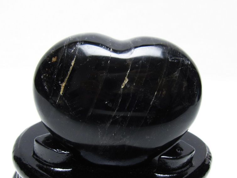 モリオン 置物 黒水晶 ハート 台座付属 一点物 155-1037