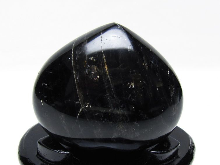 モリオン 置物 黒水晶 ハート 台座付属 一点物 155-1037
