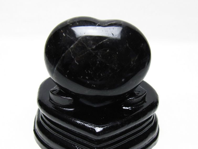 モリオン 置物 黒水晶 ハート 台座付属 一点物 155-1040