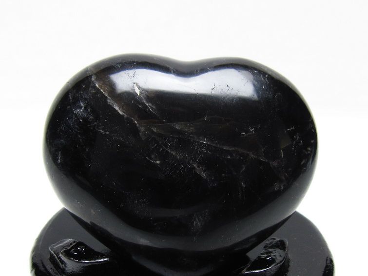 モリオン 置物 黒水晶 ハート 台座付属 一点物 155-1042