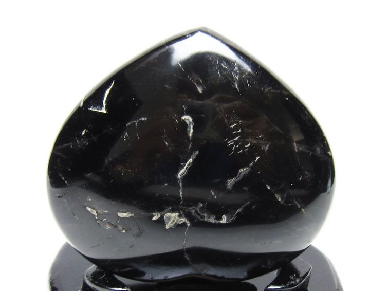 モリオン 置物 黒水晶 ハート 台座付属 一点物 155-1043