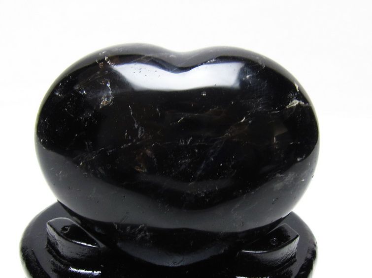 モリオン 置物 黒水晶 ハート 台座付属 一点物 155-1046