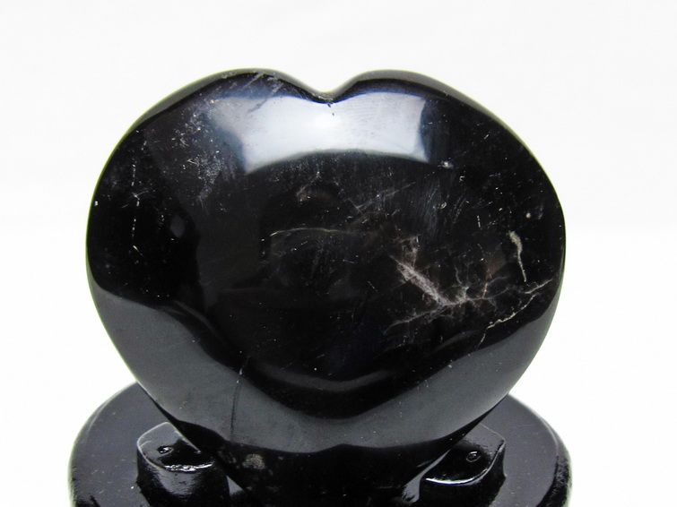 モリオン 置物 黒水晶 ハート 台座付属 一点物 155-1048