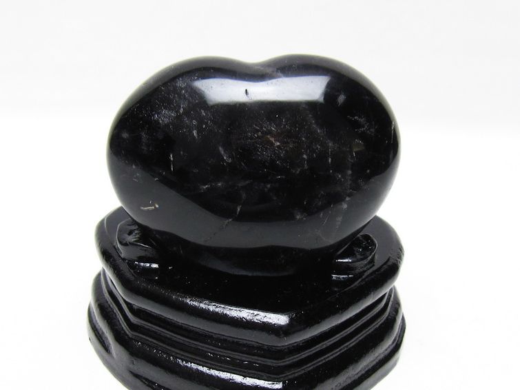 モリオン 置物 黒水晶 ハート 台座付属 一点物 155-1049