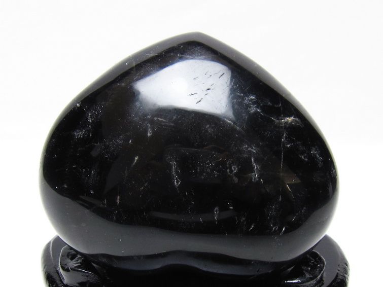 モリオン 置物 黒水晶 ハート 台座付属 一点物 155-1049