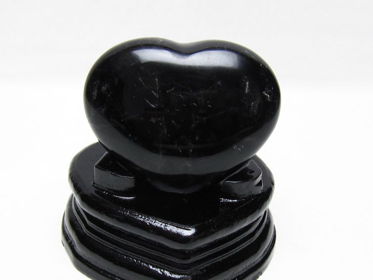 モリオン 置物 黒水晶 ハート 台座付属 一点物 155-1051