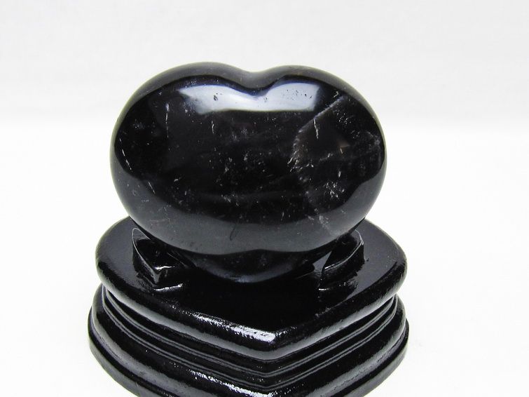 モリオン 置物 黒水晶 ハート 台座付属 一点物 155-1052