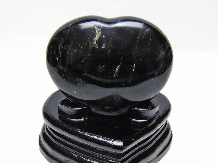 モリオン 置物 黒水晶 ハート 台座付属 一点物 155-1055