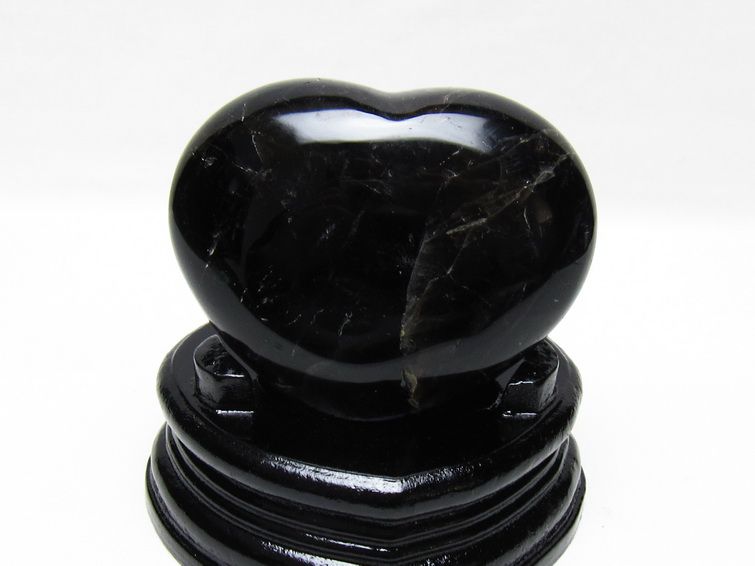 モリオン 置物 黒水晶 ハート 台座付属 一点物 155-1058