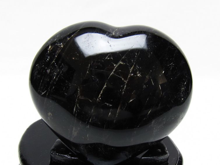 モリオン 置物 黒水晶 ハート 台座付属 一点物 155-1059