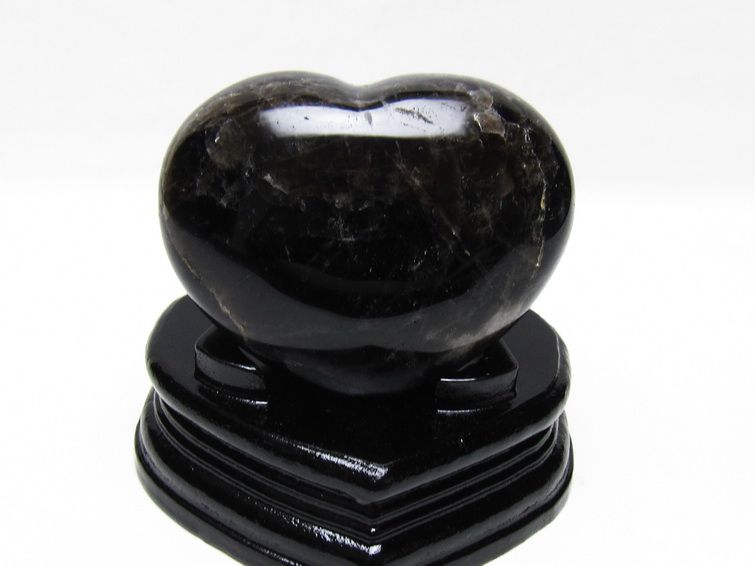 モリオン 置物 黒水晶 ハート 台座付属 一点物 155-1062