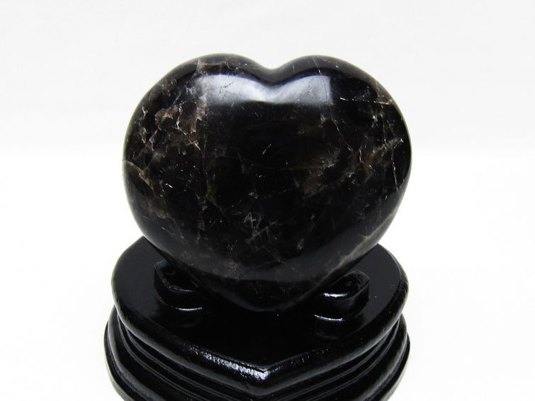 モリオン 置物 黒水晶 ハート 台座付属 一点物 155-1064