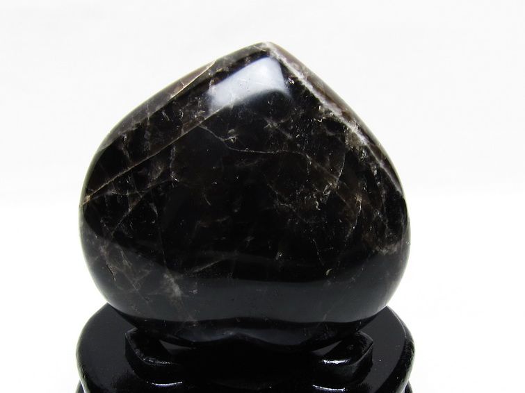 モリオン 置物 黒水晶 ハート 台座付属 一点物 155-1064