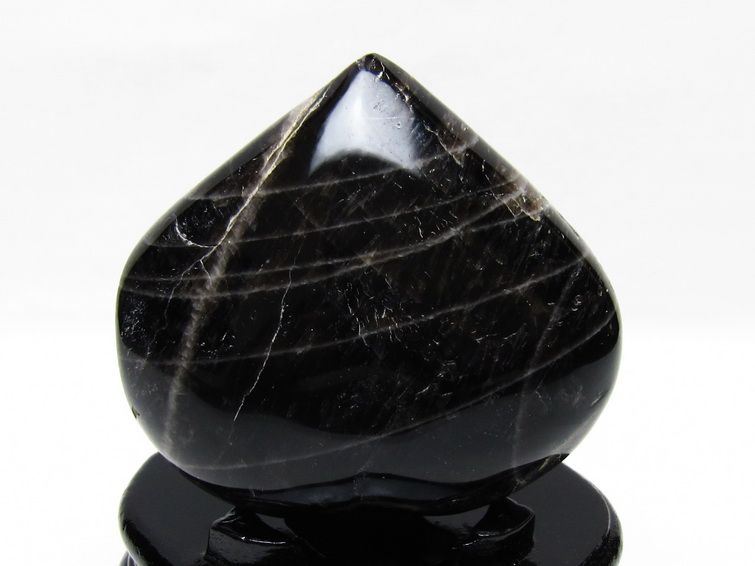 モリオン 置物 黒水晶 ハート 台座付属 一点物 155-1066