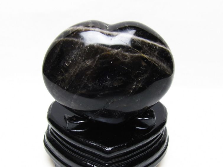 モリオン 置物 黒水晶 ハート 台座付属 一点物 155-1068
