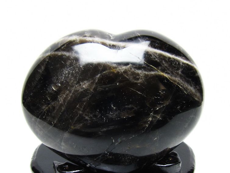 モリオン 置物 黒水晶 ハート 台座付属 一点物 155-1068