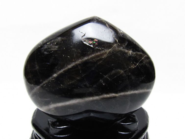モリオン 置物 黒水晶 ハート 台座付属 一点物 155-1068