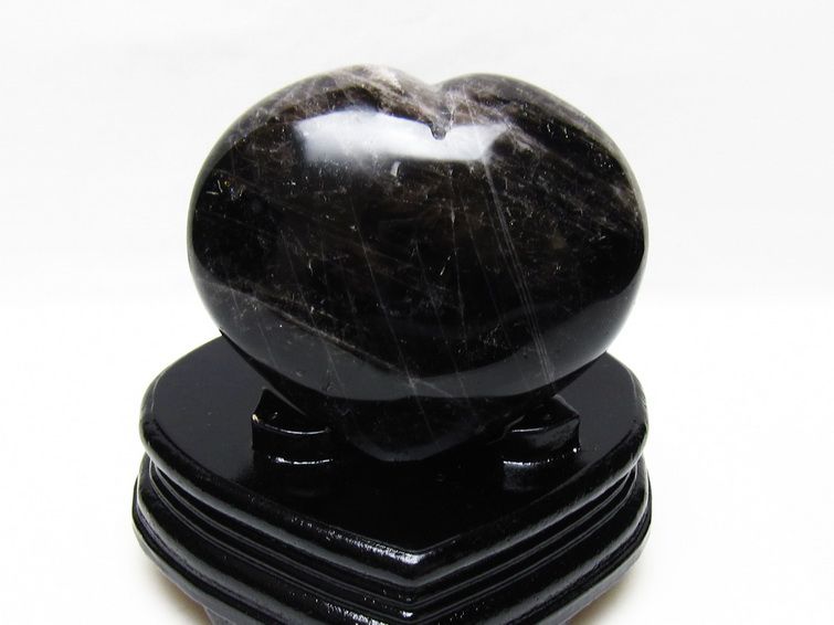 モリオン 置物 黒水晶 ハート 台座付属 一点物 155-1069