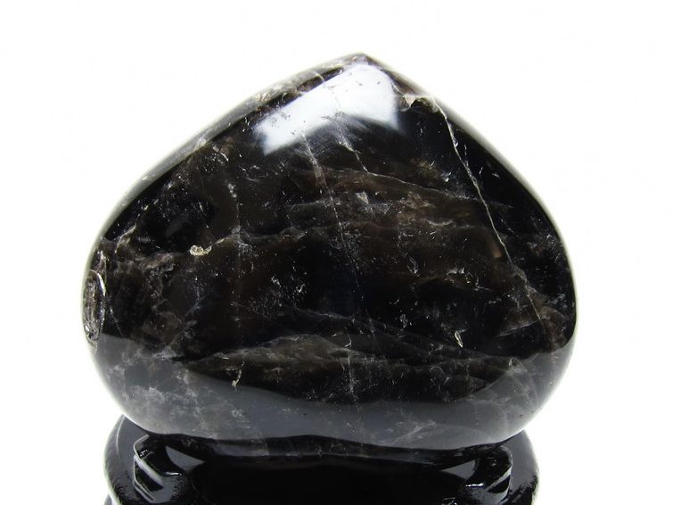 モリオン 置物 黒水晶 ハート 台座付属 一点物 155-1073