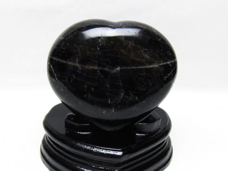 モリオン 置物 黒水晶 ハート 台座付属 一点物 155-1079