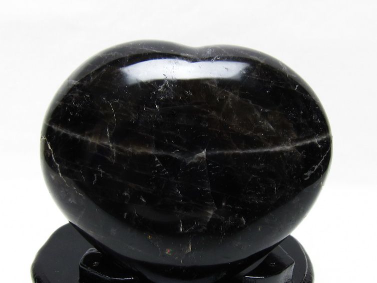 モリオン 置物 黒水晶 ハート 台座付属 一点物 155-1079
