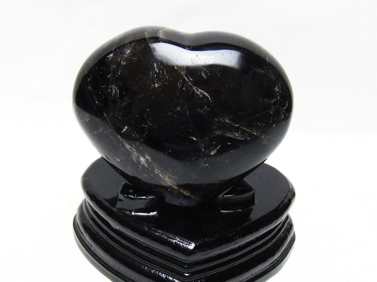 モリオン 置物 黒水晶 ハート 台座付属 一点物 155-1080