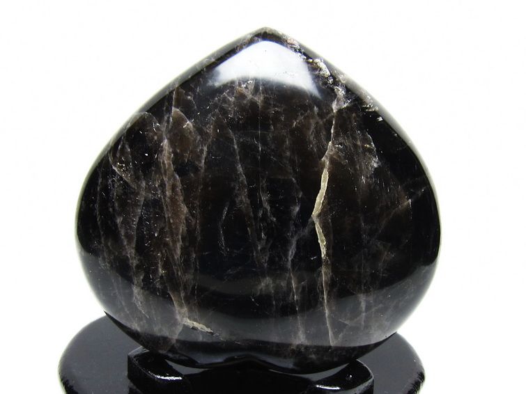 モリオン 置物 黒水晶 ハート 台座付属 一点物 155-1082