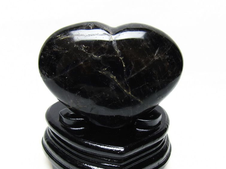 モリオン 置物 黒水晶 ハート 台座付属 一点物 155-1083