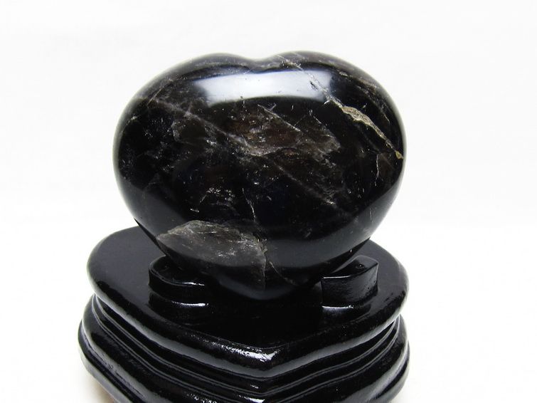 モリオン 置物 黒水晶 ハート 台座付属 一点物 155-1085
