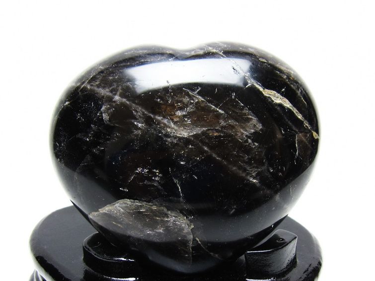 モリオン 置物 黒水晶 ハート 台座付属 一点物 155-1085