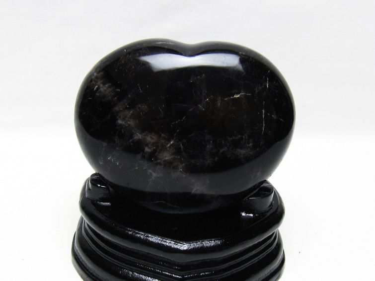 モリオン 置物 黒水晶 ハート 台座付属 一点物 155-1086