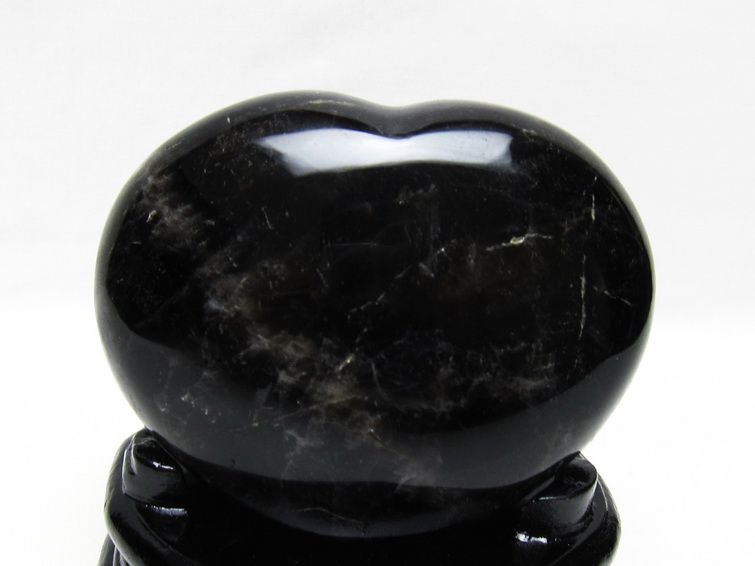 モリオン 置物 黒水晶 ハート 台座付属 一点物 155-1086