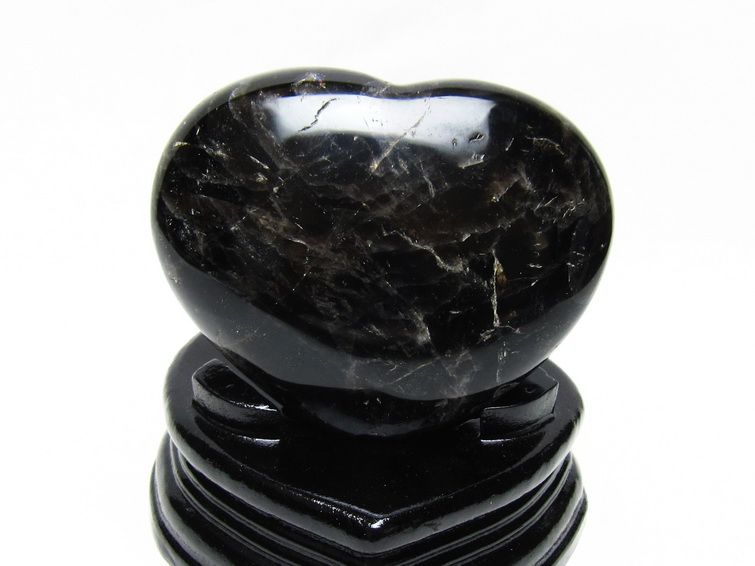モリオン 置物 黒水晶 ハート 台座付属 一点物 155-1089