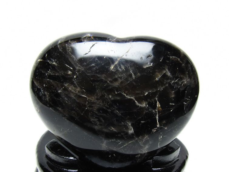 モリオン 置物 黒水晶 ハート 台座付属 一点物 155-1089