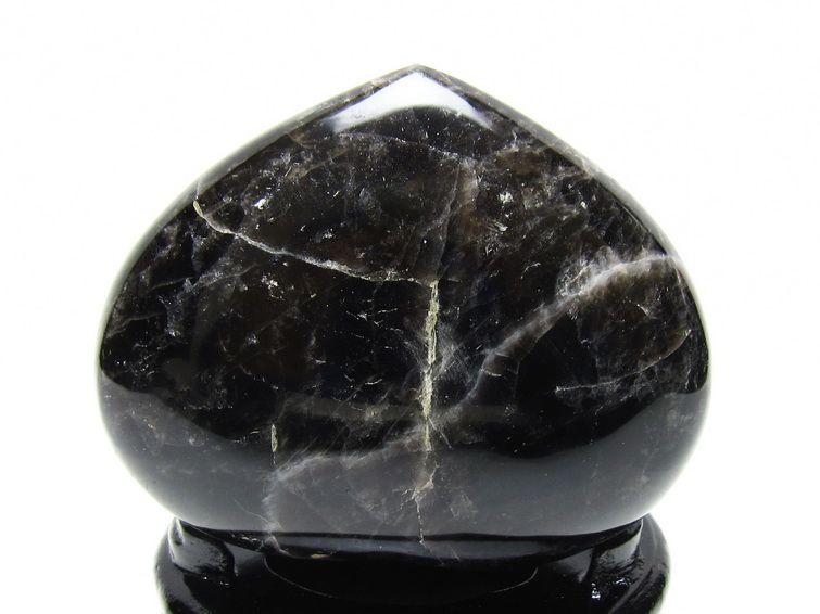 モリオン 置物 黒水晶 ハート 台座付属 一点物 155-1090