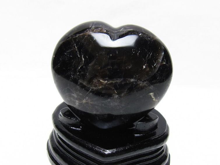 モリオン 置物 黒水晶 ハート 台座付属 一点物 155-1091