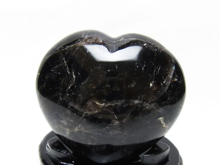 モリオン 置物 黒水晶 ハート 台座付属 一点物 155-1091