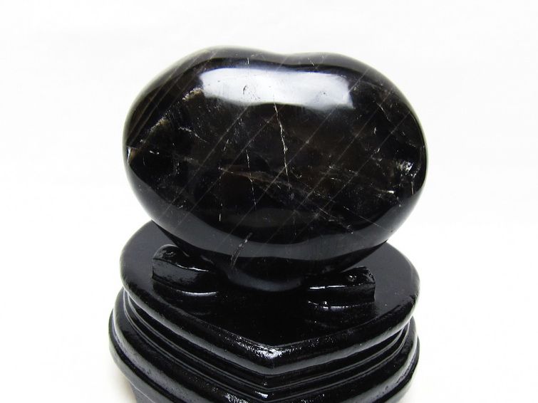モリオン 置物 黒水晶 ハート 台座付属 一点物 155-1092