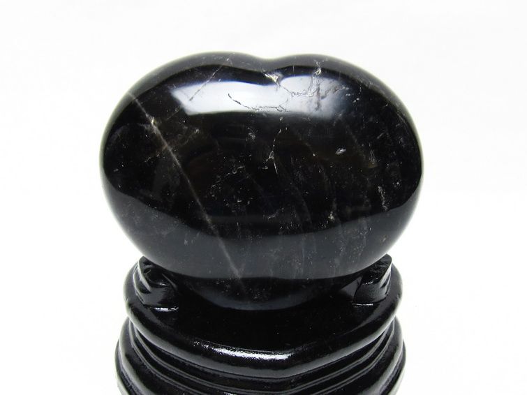 モリオン 置物 黒水晶 ハート 台座付属 一点物 155-1093