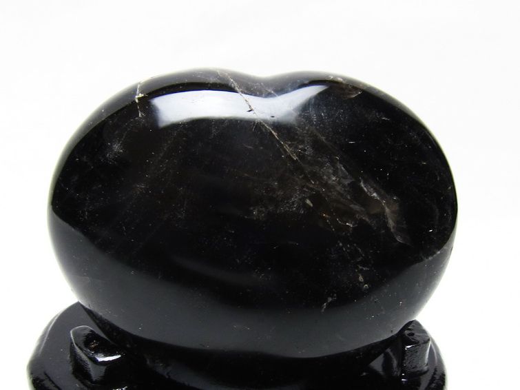 モリオン 置物 黒水晶 ハート 台座付属 一点物 155-1094