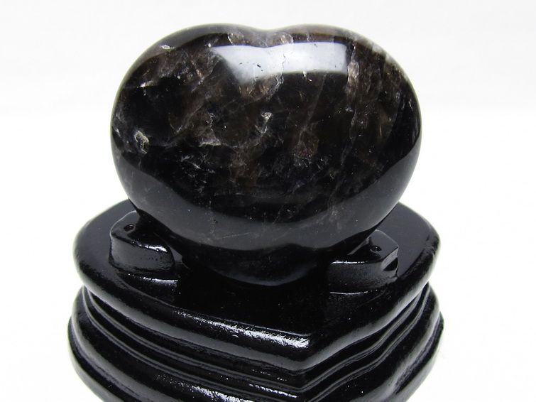 モリオン 置物 黒水晶 ハート 一点物 台座付属 155-969