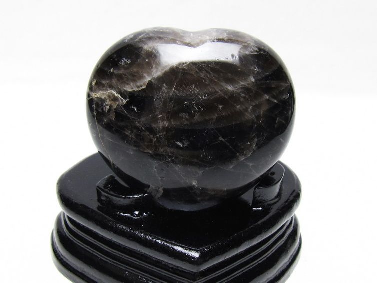 モリオン 置物 黒水晶 ハート 一点物 台座付属 155-970