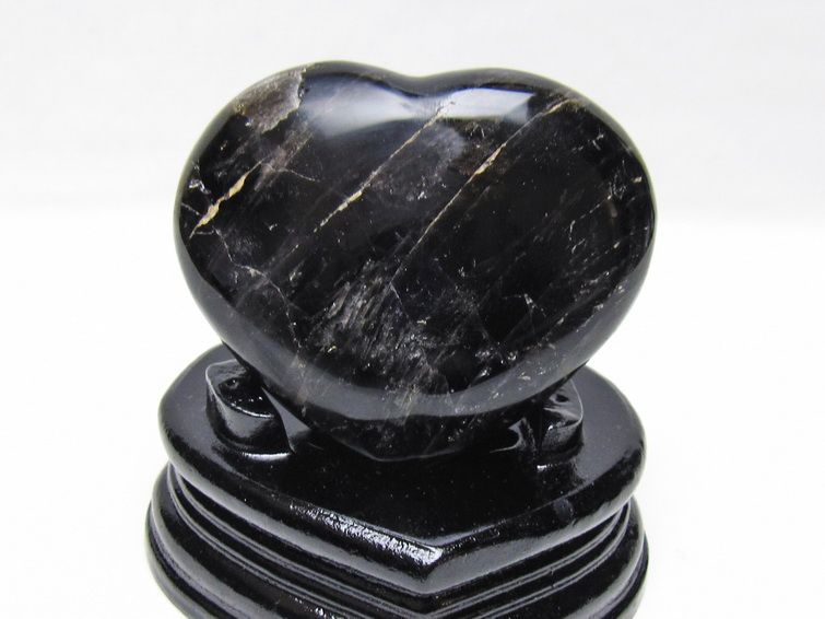 モリオン 置物 黒水晶 ハート 一点物 台座付属 155-978